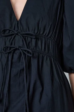 Vestido midi de algodón con mangas abullonadas